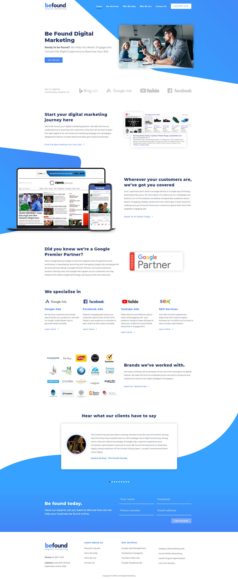 BeFound Digital's website design of the homepage