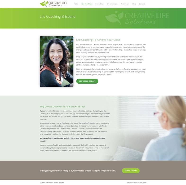 Creative Life Solutions' website design of a service page