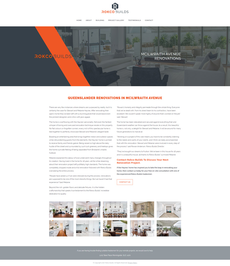 Rokco Builds' website design of a service page